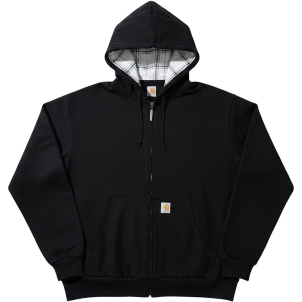 Carhartt Upcycled Mens Black Full Zip Canvas Hoodie Plaid Lined M Skate Rugged - Picture 2 of 6